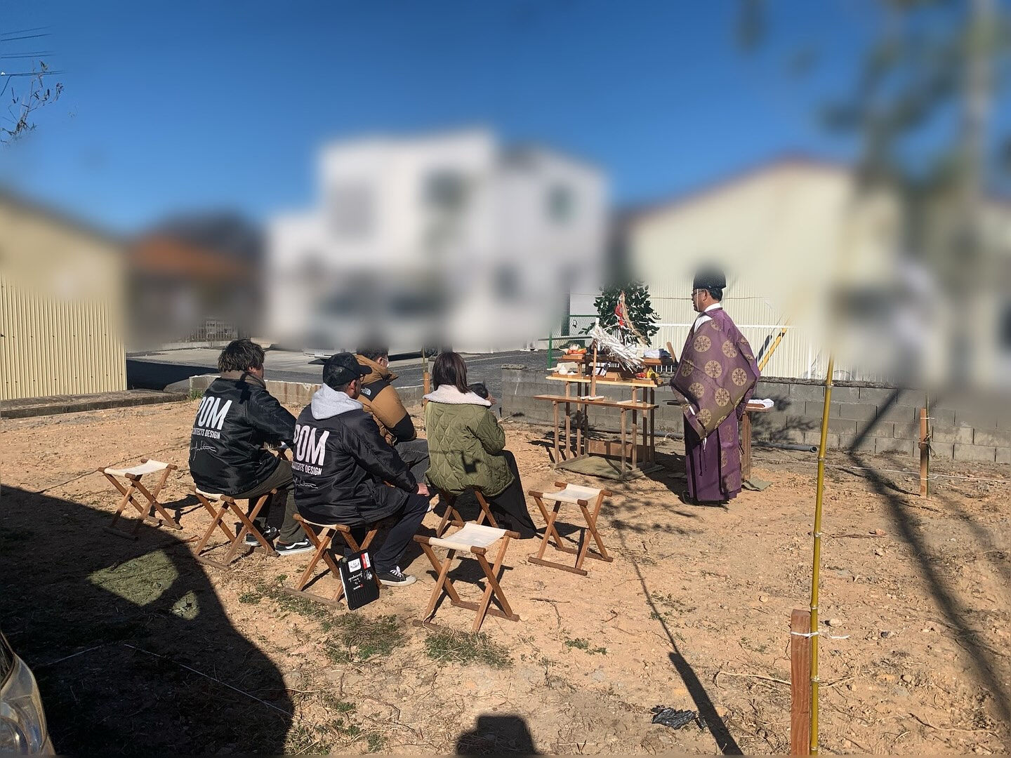 冬晴れの下明和町で地鎮祭催行しました