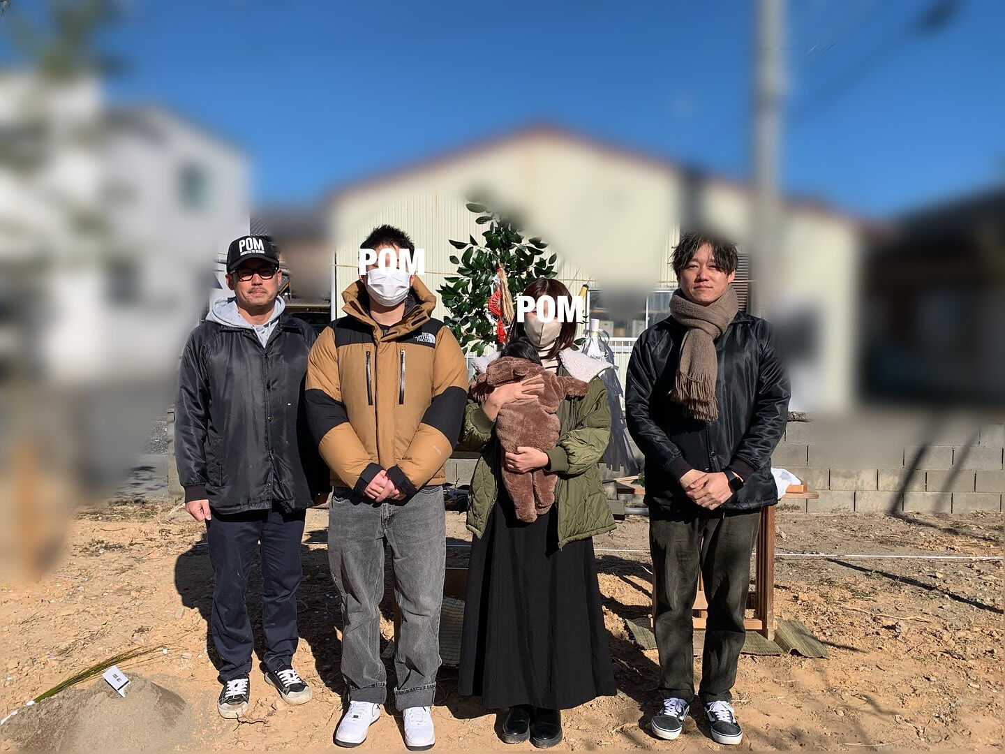 冬晴れの下明和町で地鎮祭催行しました